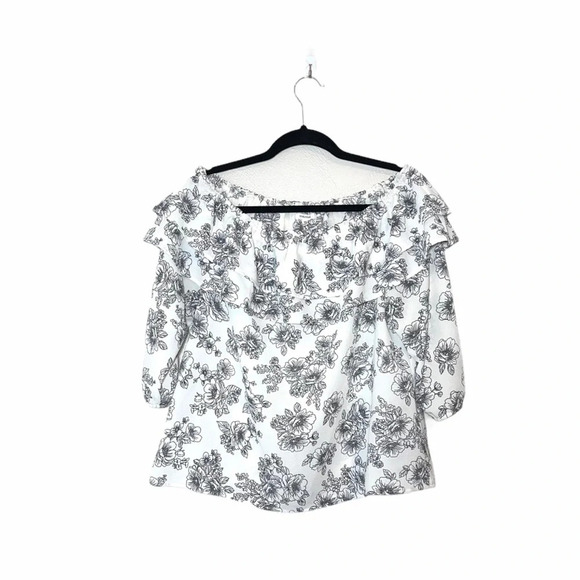 Maurices White & Black Floral Print Ruffle Off the Shoulder Top Medium Women’s - Picture 1 of 12
